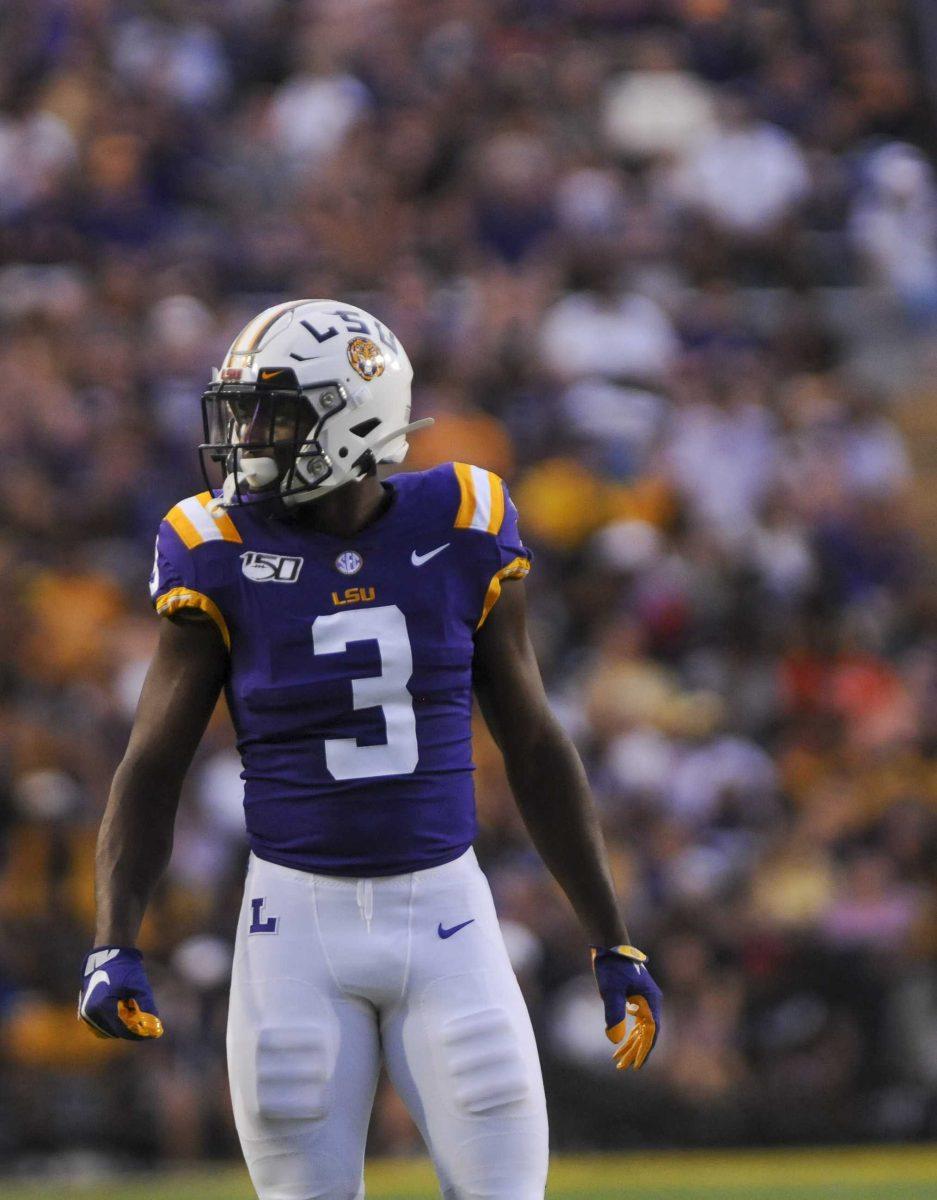 LSU junior safety JaCoby Stevens (03) in Tiger Stadium on Saturday, Sept. 14, 2019