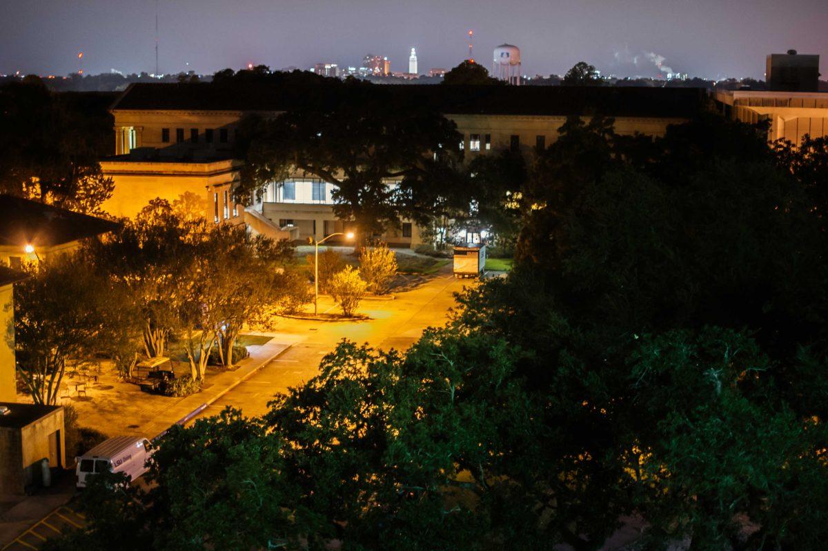 An empty campus sits Saturday, Sept. 20, 2020 from the top of the Barnes &amp; Noble at LSU parking garage on E Campus Drive.