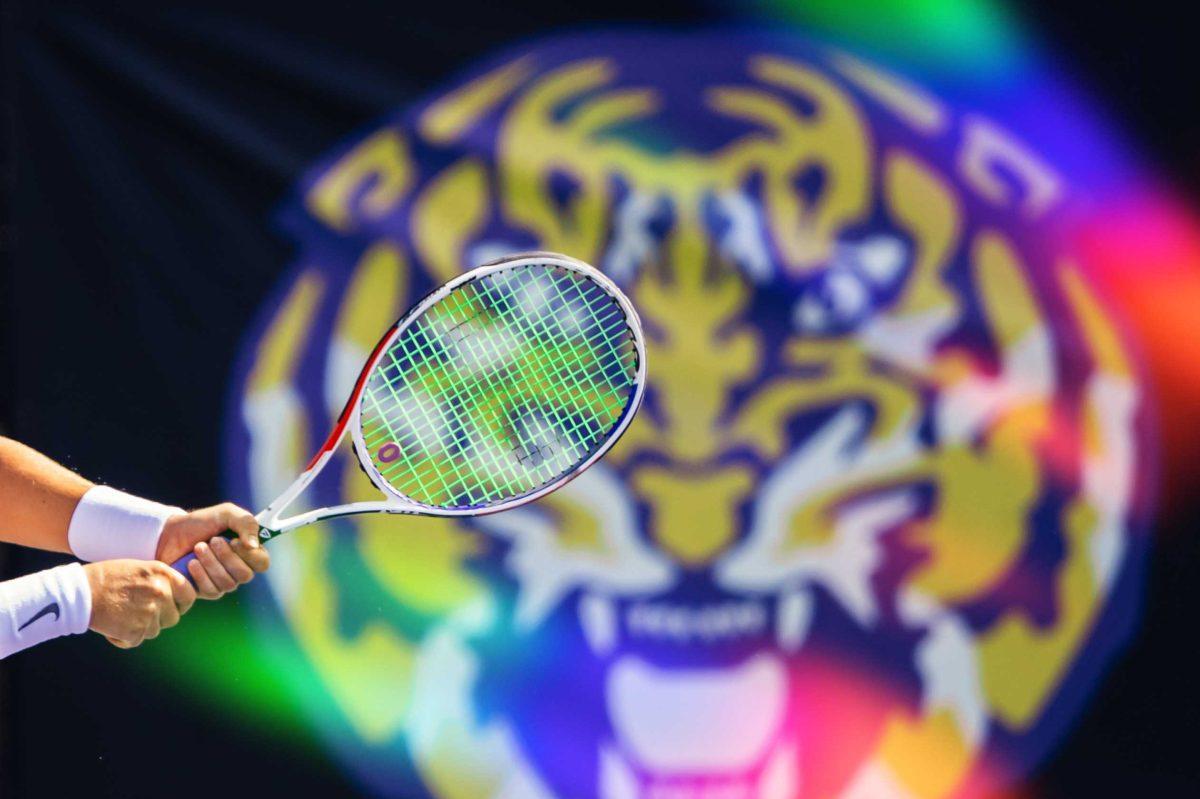 LSU men's tennis junior Boris Kozlov gets ready for the next serve Saturday, Oct. 3, 2020 during his and junior Nick Watson's 8-4 win against senior Malik Bhatnagar and freshman Ben Koch in the second match on the second day of the Olivier Borsos Invitational in the LSU Tennis Complex on Gourrier Avenue.