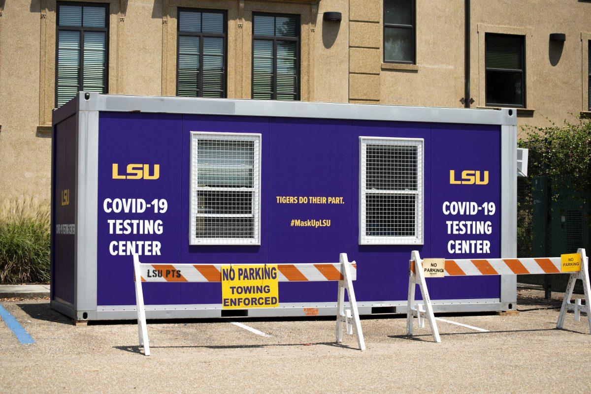 One of the four LSU COVID-19 testing centers sits outside on Saturday, Aug. 22, 2020&#160;across from the Laville Residence Halls on South Campus Drive.