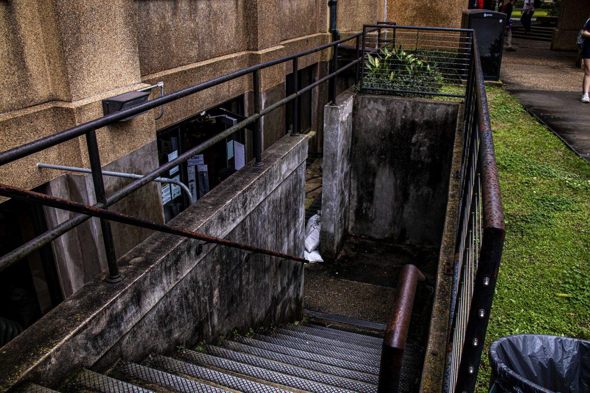 The stairs that lead down to the testing center in Himes Hall's Basement on Monday, Feb. 10, 2020 on LSU's campus.