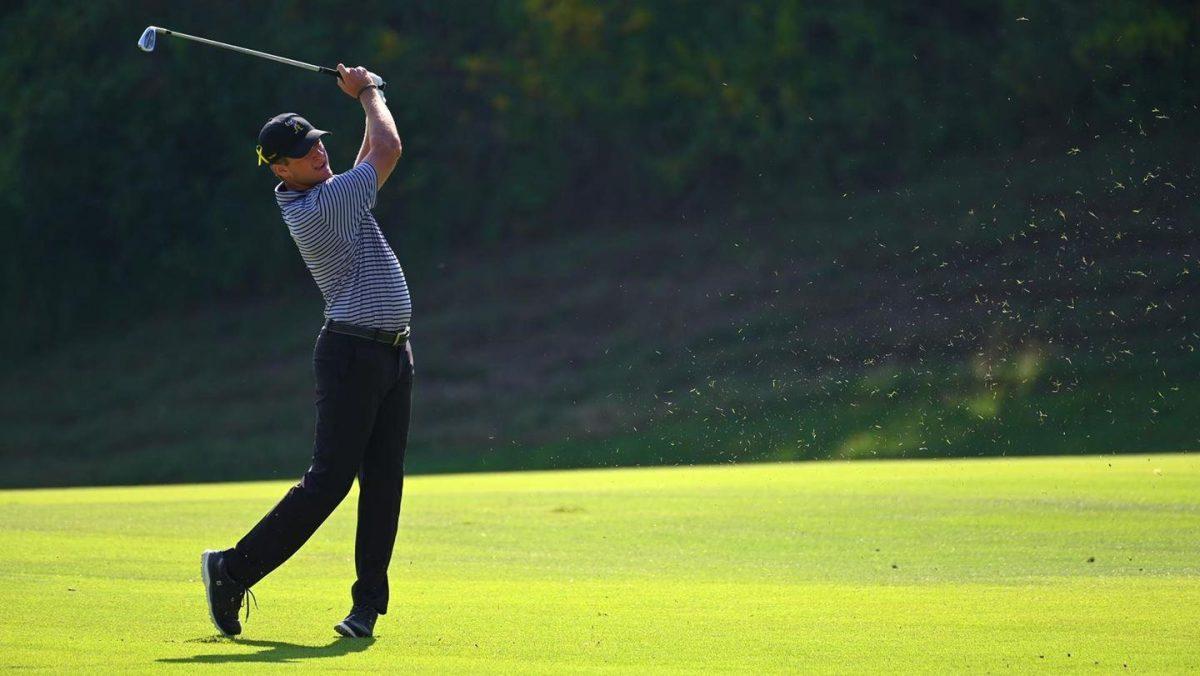 LSU junior Garrett Barber slaps a shot from the fairway in the Vanderbilt Legends Intercollegiate tournament on Oct. 27, 2020, in Nashville, Tenn. Courtesy LSU Athletics