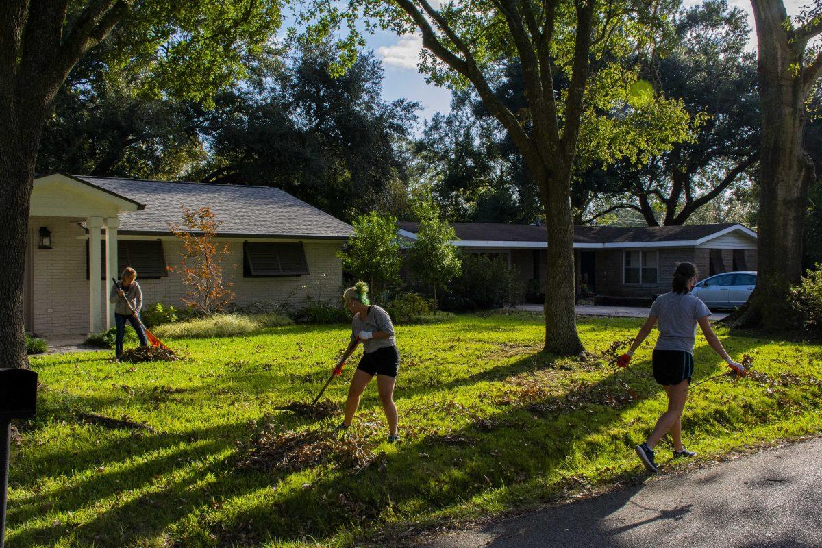 LSU graduates, Suzanne, Marianna, and Regina Pergola pick up tree limbs on Saturday, Oct. 17, 2020 after Hurricane Delta passed through Lafayette.