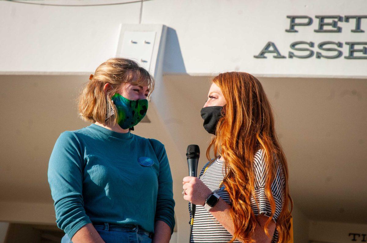 LSU Students Elisabeth Andries and Samantha Brennan publicly speak at the protest following their appearance on USAToday on Friday, Nov. 20 at Pete Maravich Assembly Center on N Stadium Dr.