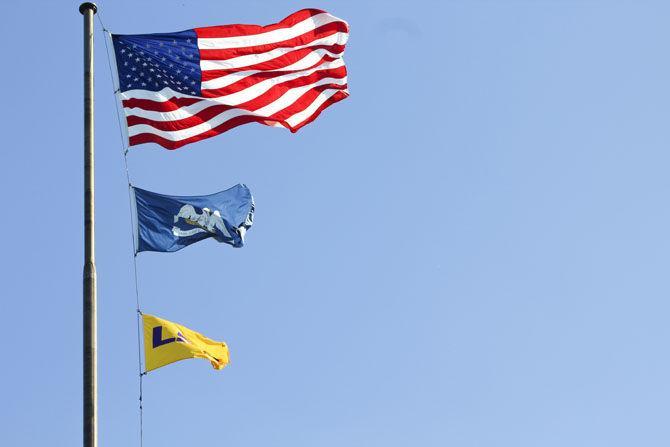 The American flag flies high on Friday, Oct. 13, 2017, on LSU campus.