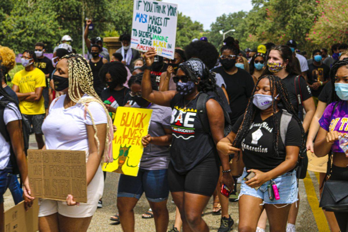 LSU students walk during "March On LSU" demonstration on Saturday, Sept. 5, 2020 at the Parade Ground on LSU's campus.&#160;