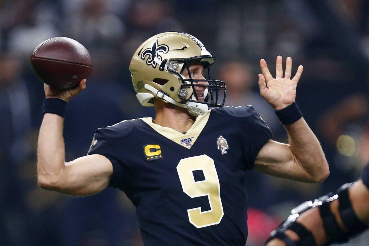 New Orleans Saints quarterback Drew Brees (9) passes in the first half of an NFL football game against the Houston Texans in New Orleans, Monday, Sept. 9, 2019. (AP Photo/Butch Dill)