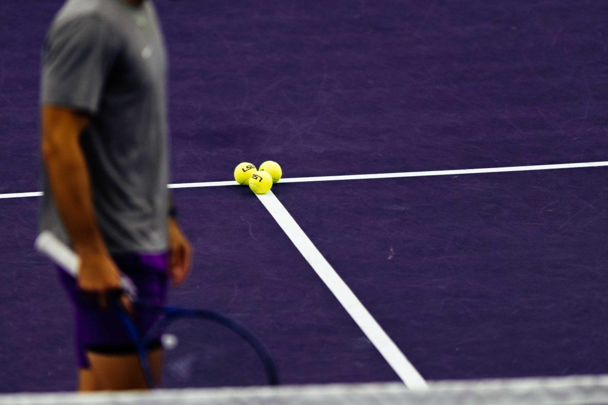 LSU men's tennis balls sit Sunday, Jan. 17, 2021 during LSU's 7-0 win against Alcorn State in the LSU Tennis Complex on Gourrier Avenue in Baton Rouge, La.