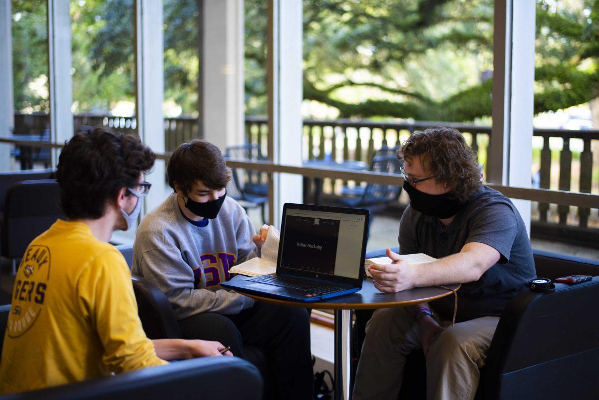 LSU students sit on campus on Monday, Jan. 25, 2021 doing their online classes in Student Union on LSU's campus.