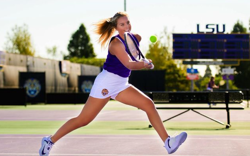 Eden Richardson returns a shot at the LSU Tennis Complex. Courtesy Eden Richardson