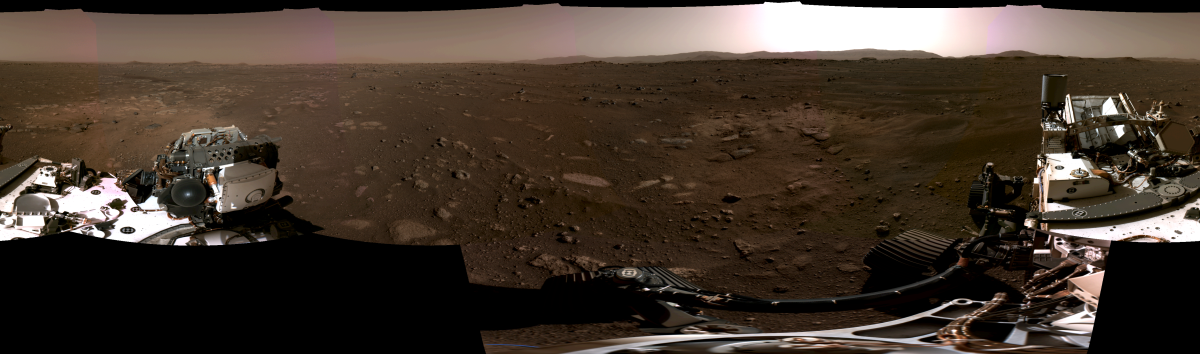 A panoramic picture taken by the new Mars rover, Perseverance, which landed on the Red Planet on Feb. 18, 2021.