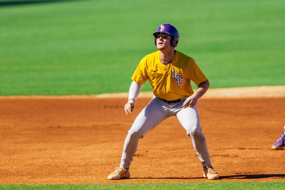 LSU baseball sophomore infielder Cade Doughty (4) looks for the ball in the air Wednesday, Sep. 30, 2020 during LSU baseball's first fall practice in Alex Box Stadium on Gourrier Avenue.