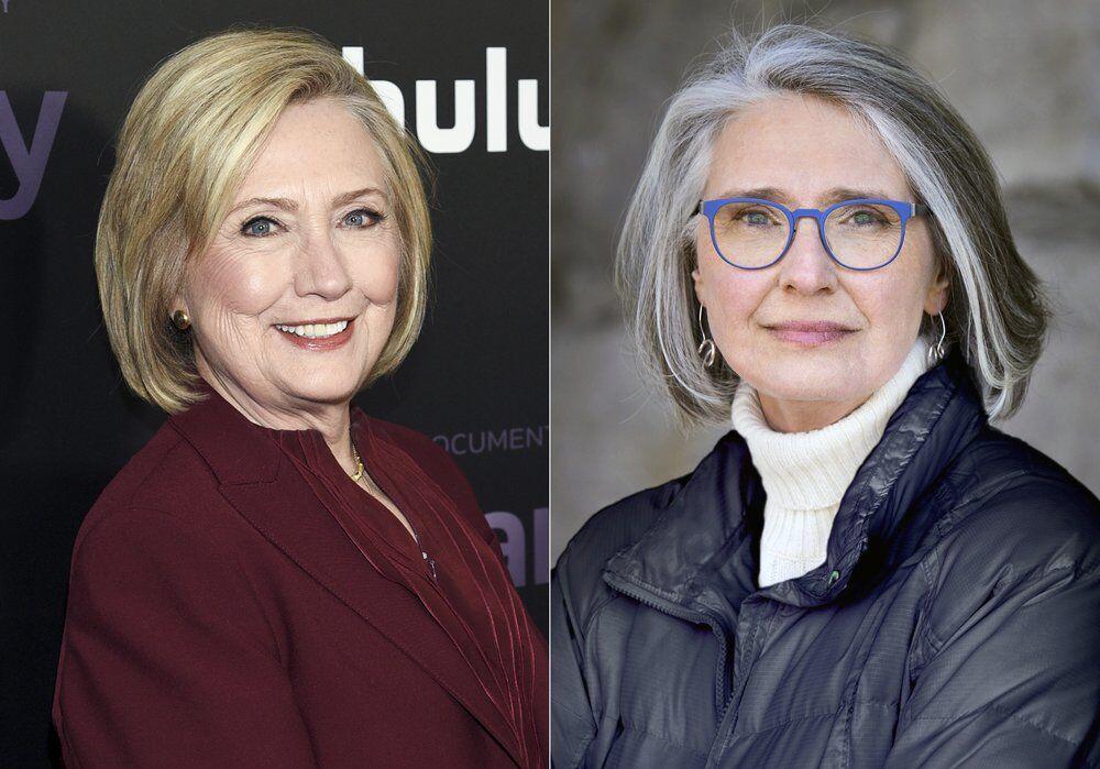 This combination photo shows former secretary of state Hillary Clinton at the premiere of the Hulu documentary "Hillary" in New York on March 4, 2020, left, and a portrait of author Louise Penny. Clinton is teaming up with Penny on the novel &#8220;State of Terror,&#8221; out Oct. 12, 2021. (Photo by Evan Agostini/Invision/AP, left, and Jean-Francois B&#233;rub&#233; via AP)