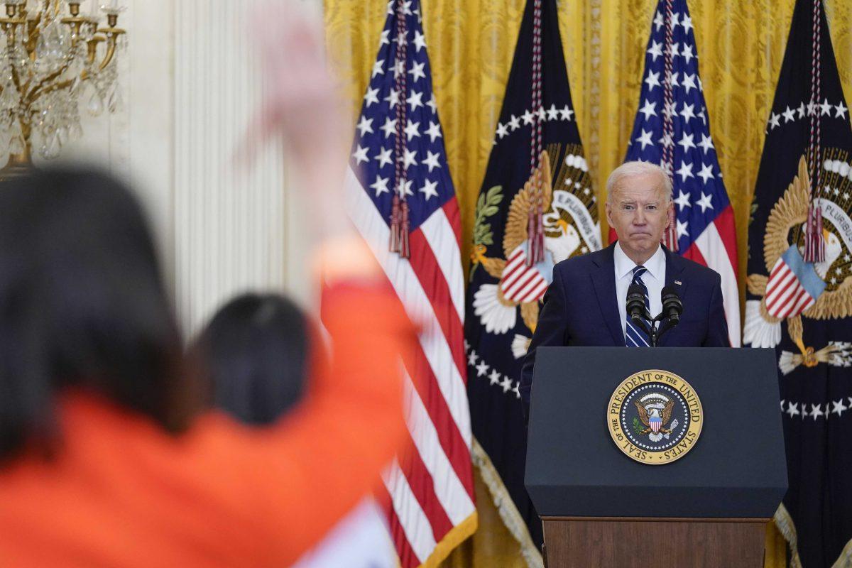 President Joe Biden speaks during a news conference in the East Room of the White House, Thursday, March 25, 2021, in Washington. (AP Photo/Evan Vucci)