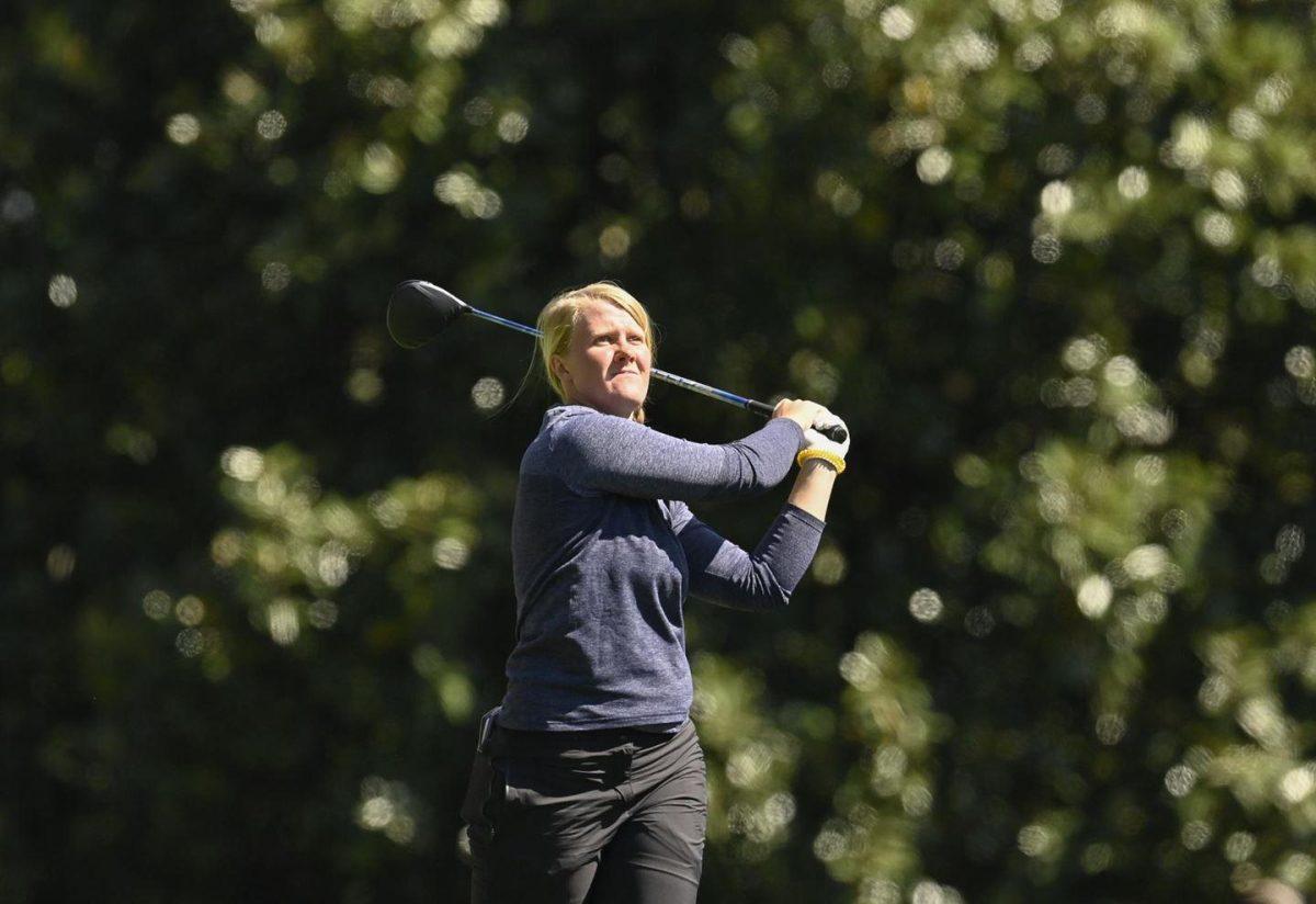 Sophomore Ingrid Linblad stares down an drive at Augusta National on Saturday, April 3, 2021.&#160;