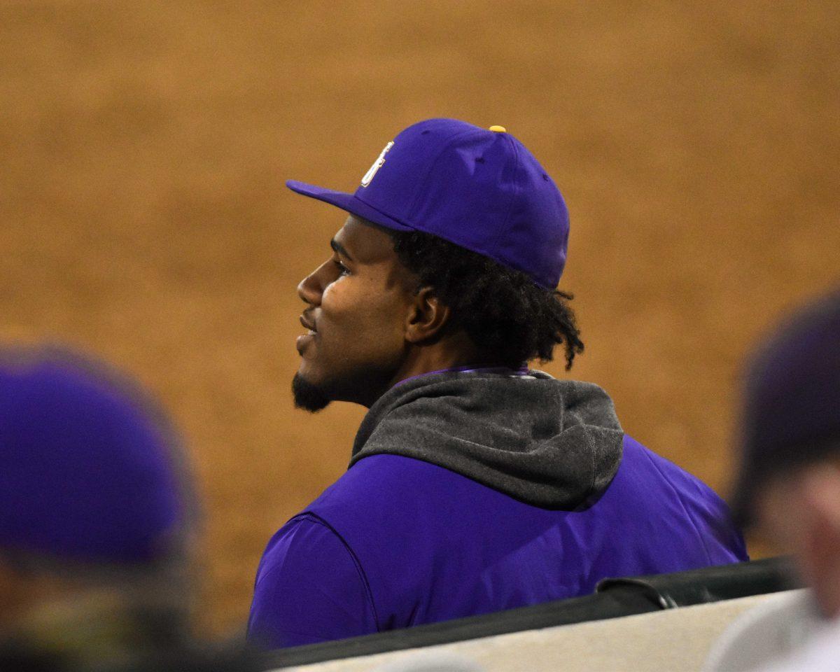 LSU baseball junior right-handed pitcher Jaden Hill (0) watches the game from the bullpen Saturday, March 20, 2021 during LSU's 3-0 loss against Mississippi St. at Alex Box Stadium on Gourrier Avenue in Baton Rouge, La.&#160;&#160;