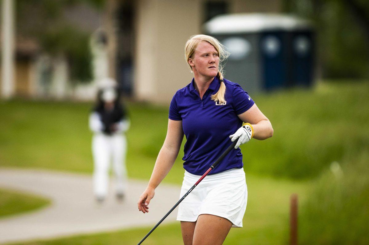 LSU women's golf sophomore Ingrid Lindblad tees off on Wednesday, April 7, 2021 during the LSU Classic Day at the University Club on Memorial Tower Drive in Baton Rouge, La.