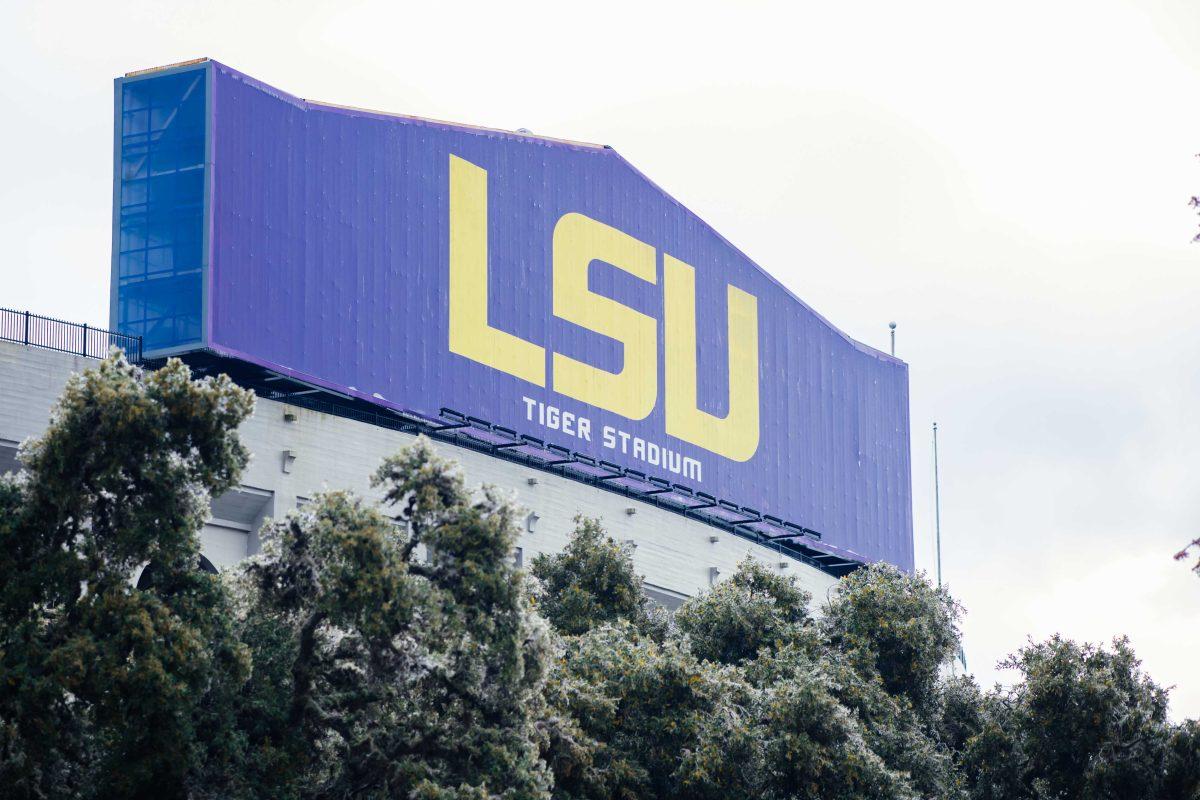 Ice covers trees Monday, Feb. 15, 2021 during the winter weather mix outside of Tiger Stadium on LSU's campus in Baton Rouge, La.