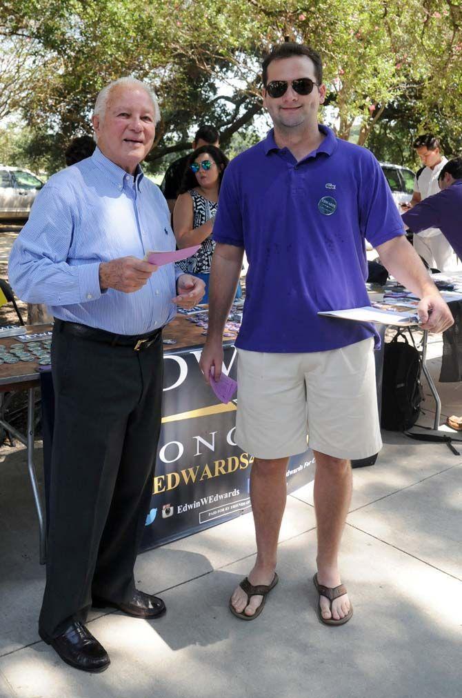 Previous governor Edwin Edwards speaks with Political Science senior Josh Turner at LSU's Student Involvement Fair Wednesday September 3, 2014.