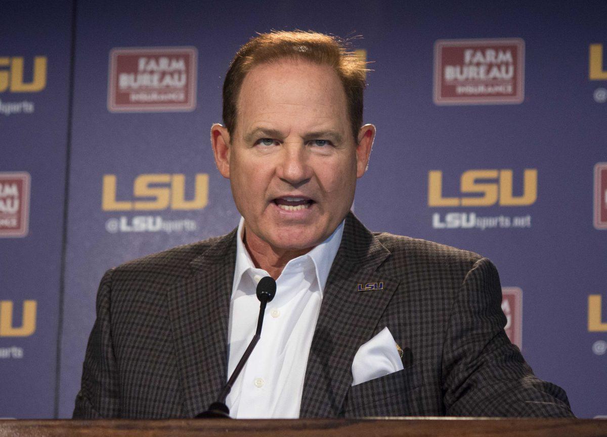 LSU Head coach Les Miles addresses the media at his weekly Lunch with Les on Monday, Sept. 12, 2016.