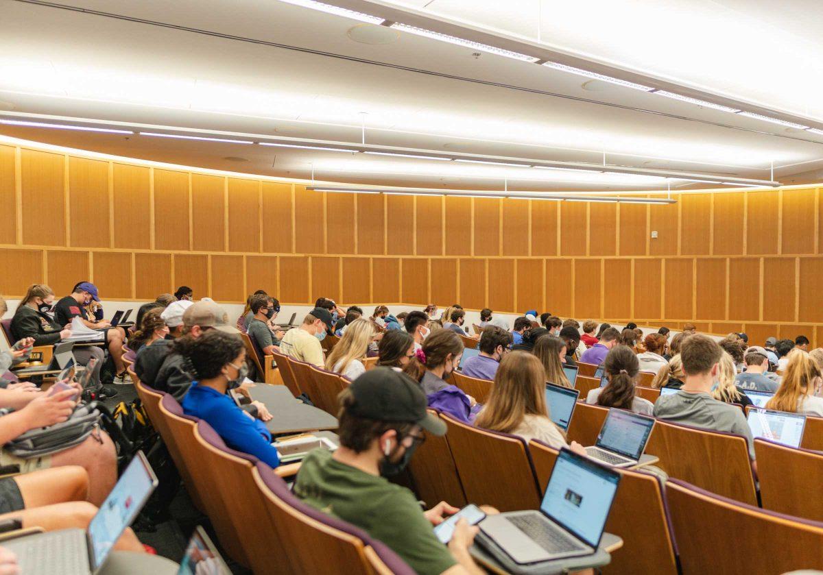 LSU students fill most of the seats on Aug. 26, 2021, of an Accounting 2001 class in the Business Education Auditorium.