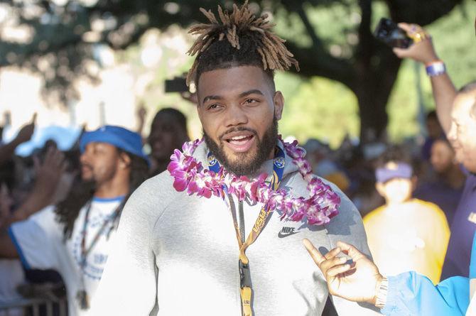 Former LSU football player Derrius Guice greets fans before the Alabama game on Saturday, Nov. 3, 2018 at Victory Hill.