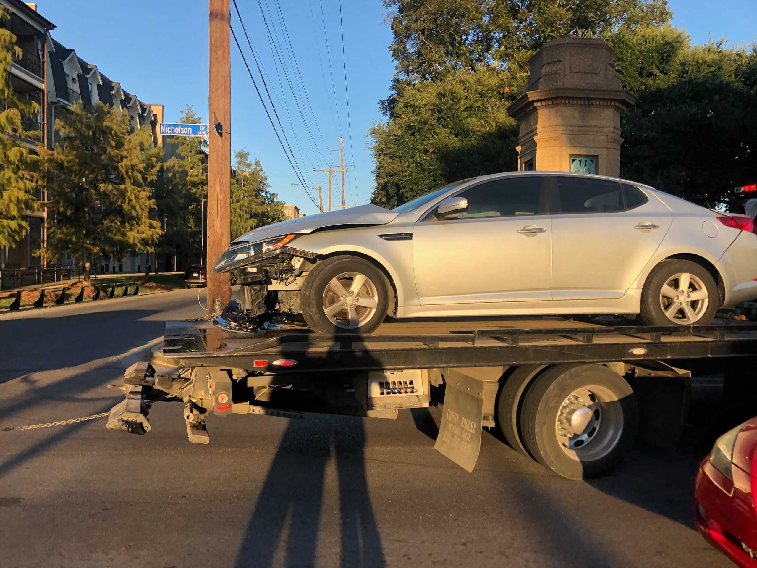 Traffic on campus, Nicholson Dr. backed up after car crash