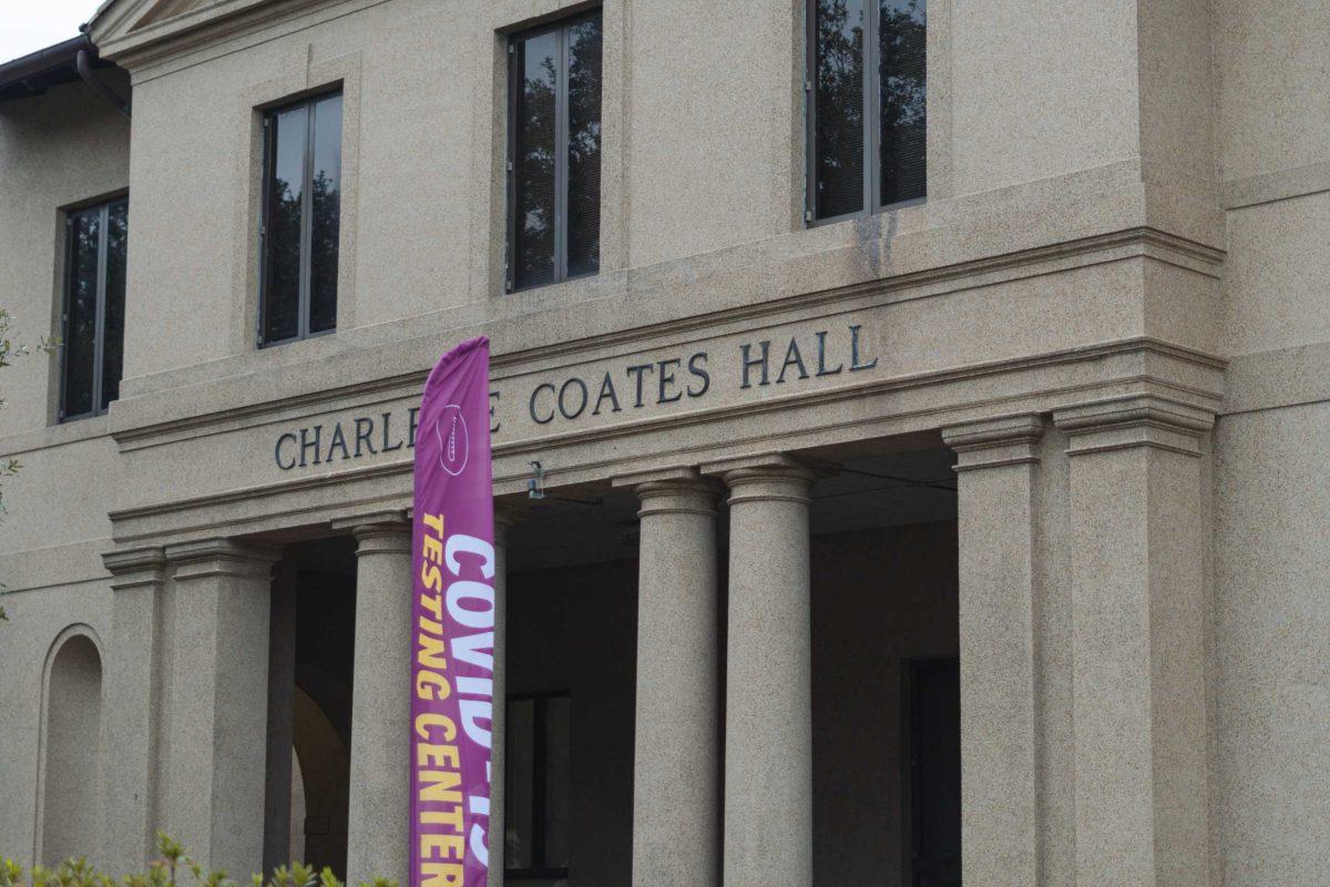 Coates Hall serves as a testing center on Jan. 25, 2021 in the LSU Quad.