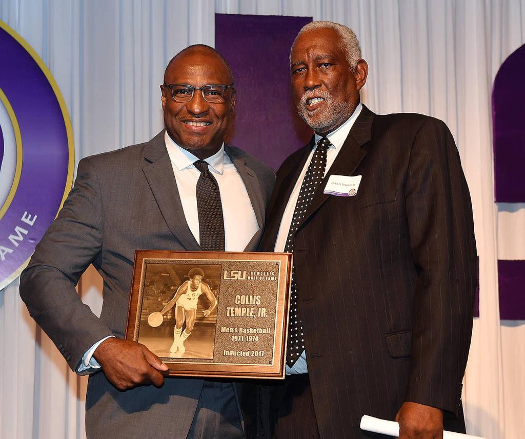 Collis Temple Jr. (right) is inducted into the LSU Athletics Hall of Fame on May 12, 2017. Reveille Archives