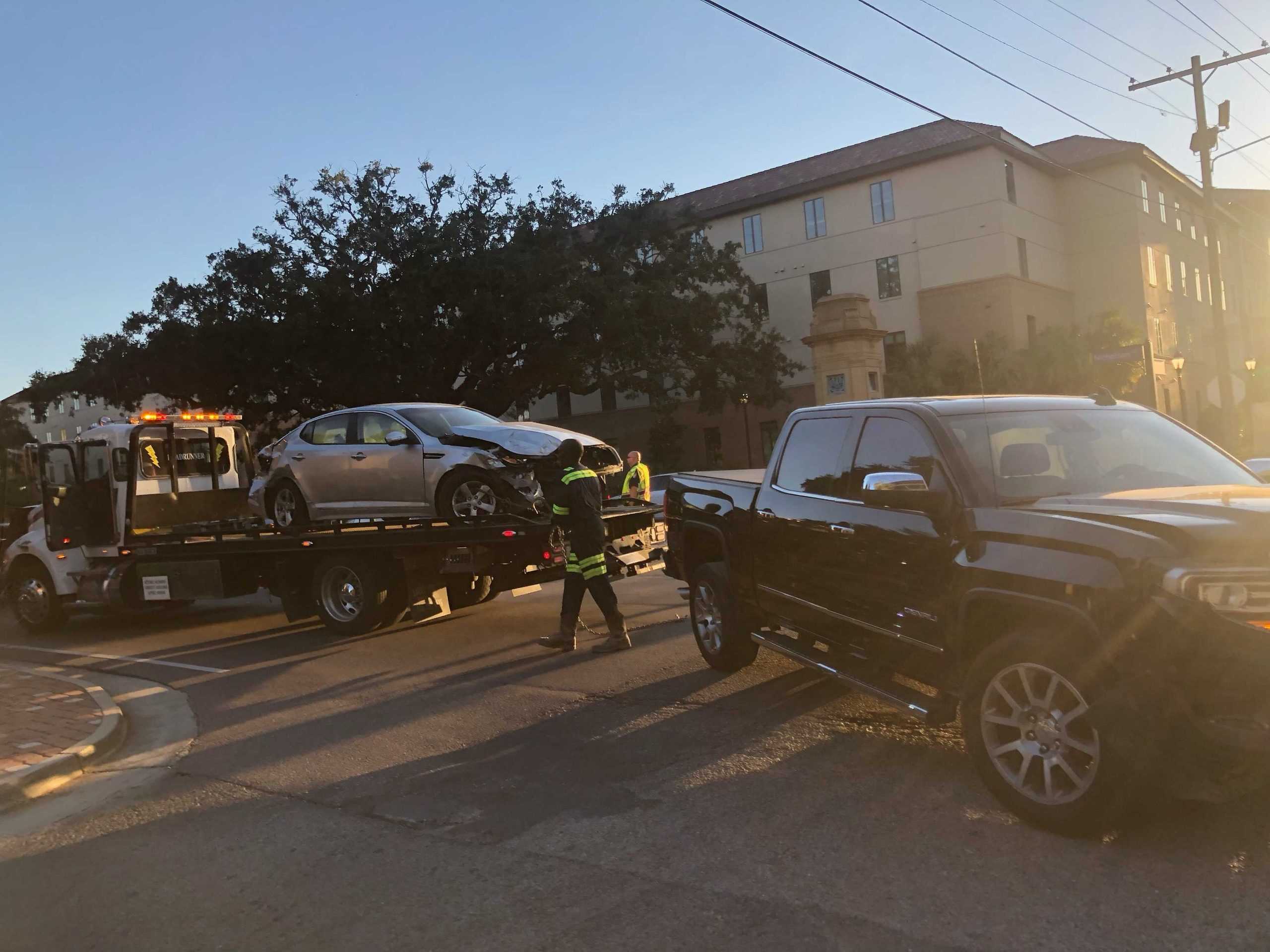 Traffic on campus, Nicholson Dr. backed up after car crash