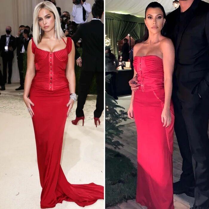 Influencers Addison Rae and Kourtney Kardashian, co-stars of Netflix's 2021 film "He's All That," pose at the Met Gala on Monday, Sept. 13, 2021.