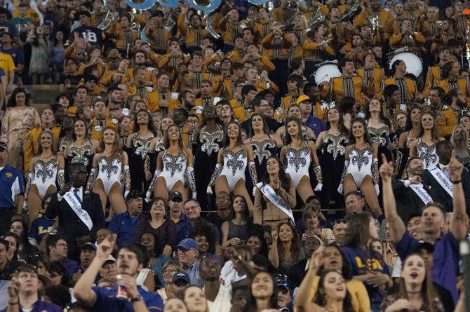 Members of the Golden Girls, Flag Girls and Tiger Band during the 42-7 victory against Missouri on Saturday, Oct. 1, 2016 at Tiger Stadium.