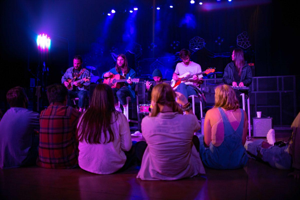 Mt. Joy performs "Silver Lining" in an intimate VIP acoustic set for a small number of fans Tuesday, Oct. 19, 2021, during their fall tour at the Joy Theater, which opened up for the first time since COVID-19, on Canal Street in New Orleans, La.