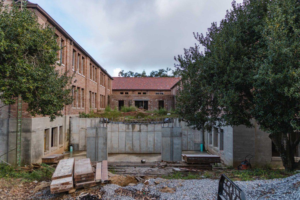 Construction materials and equipment sit near the LSU Studio Arts Buildings on Sunday, Oct. 3, 2021, on South Campus Drive in Baton Rouge, La.