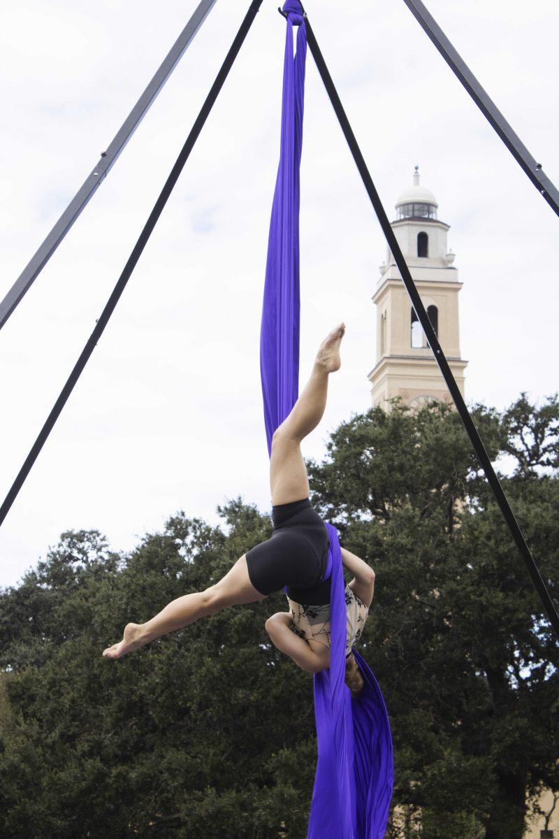 LSU Alumni Paig Jarreau performs on Friday, Oct. 15, 2021, during a silks performance at Fall Fest at the Parade Ground on LSU's campus.