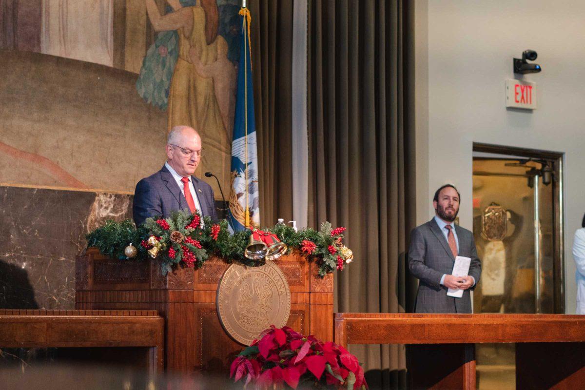 Louisiana Governor John Bel Edwards updates the state on the Omicron variant on Friday, Dec. 3, 2021, during a press conference inside the Louisiana State Capitol on North Third Street in Baton Rouge, La.