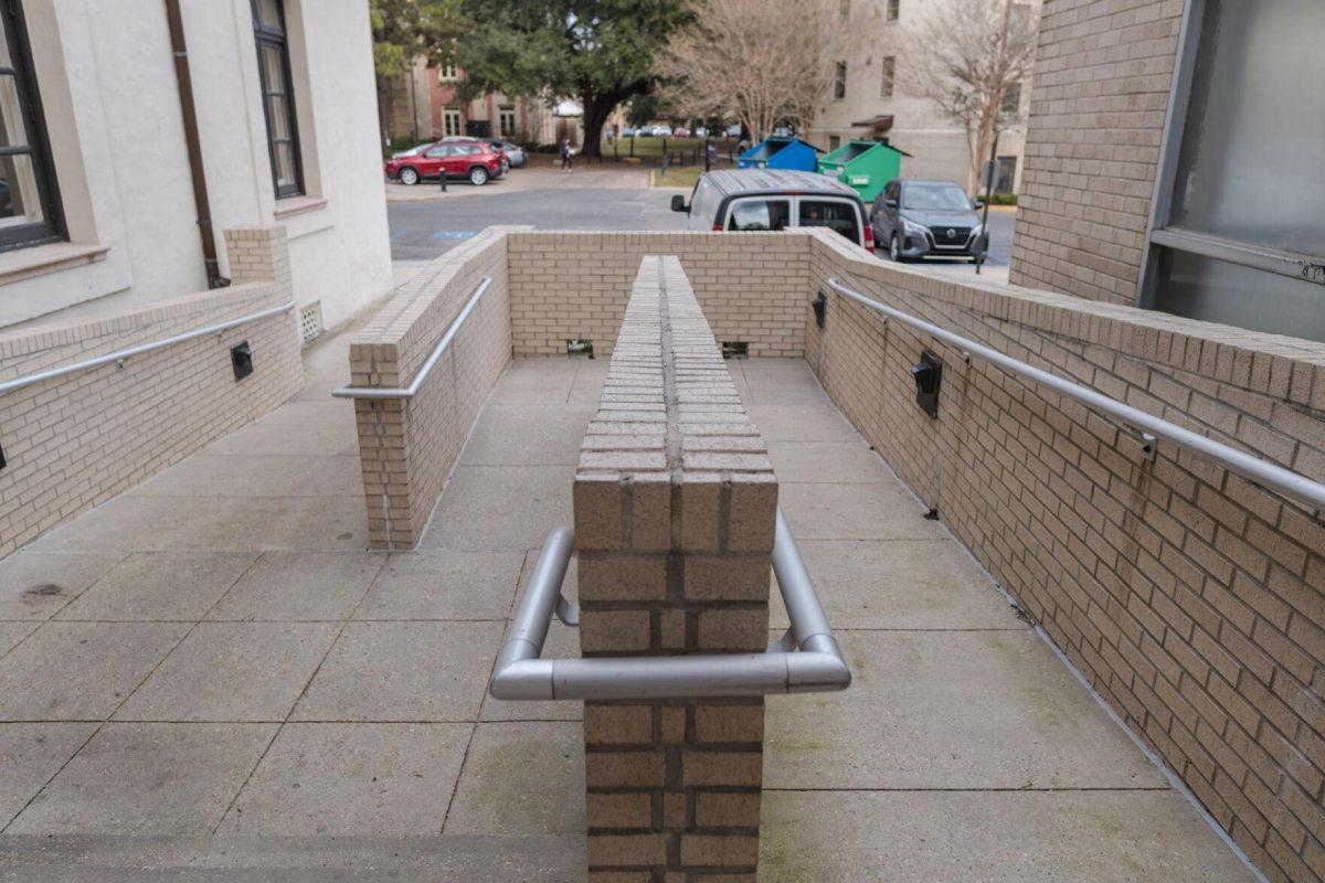 A ramp leads to the accessible entrance on Monday, Jan. 24, 2022, at Acadian Hall in Baton Rouge, La.