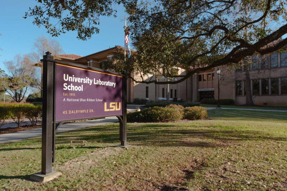 A sign denotes the University Laboratory School on Sunday, Jan. 16, 2022, at 45 Dalrymple Drive on LSU&#8217;s campus in Baton Rouge, La.