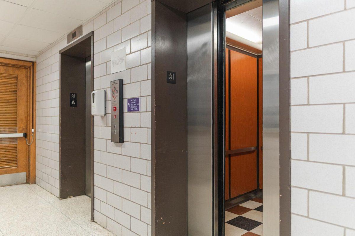 An elevator door closes on Saturday, Jan. 29, 2022, within Herget Hall on Campus Lake Road in Baton Rouge, La.