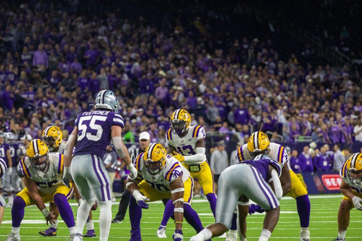 LSU football senior wide receiver Jontre Kirklin (13) takes a snap Tuesday, Jan. 4, 2022, during LSU&#8217;s 42-20 loss against Kansas State at NRG Stadium in Houston, TX.