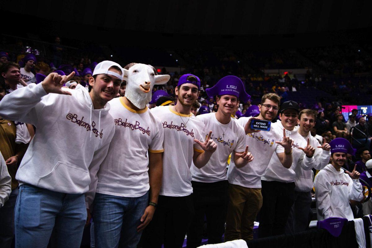 The Balcony Bengals pose for a photo Saturday, Jan. 15, 2022, during LSU’s 65-58 loss against Arkansas in the Pete Maravich Assembly Center on North Stadium Drive in Baton Rouge, La.