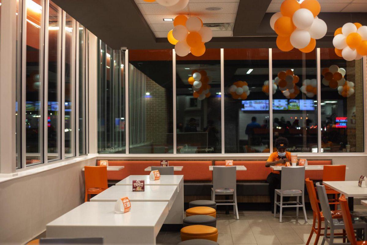 Balloons hang over the dining area Tuesday, Jan. 18, 2022, at Whataburger on 5851 Creek Centre Dr. in Baton Rouge, La.