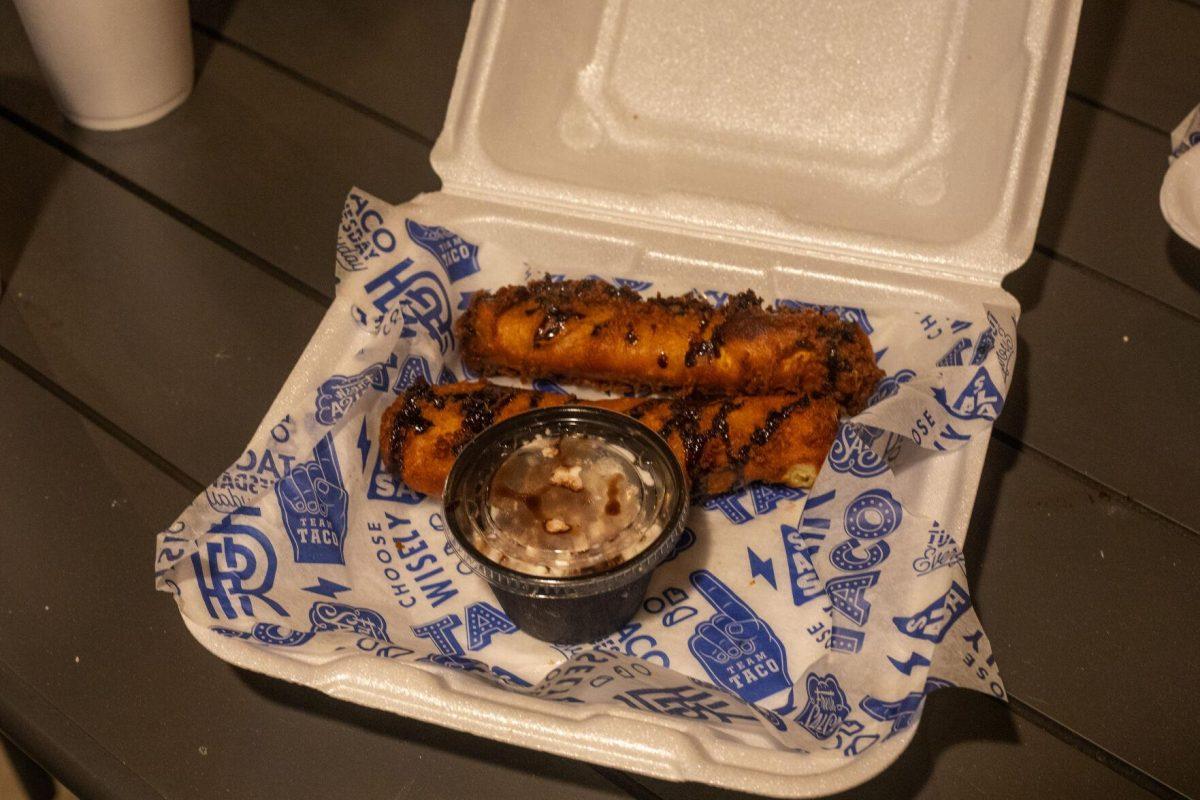 The Desert Taquito sits in a to-go box at the patio Tuesday, Jan. 18, 2022, at Rock Paper Taco on 166 W Chimes St. in Baton Rouge, La.