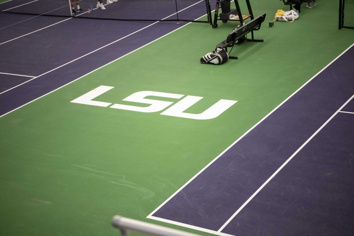 The LSU sits on the tennis courts Saturday, Jan. 22, 2022, at the LSU tennis complex on Gourrier Avenue in Baton Rouge, La.