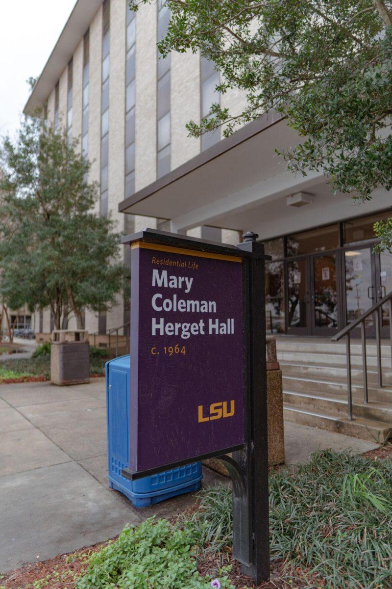 Herget Hall stands tall on Tuesday, Jan. 25, 2022, on Campus Lake Road in Baton Rouge, La.