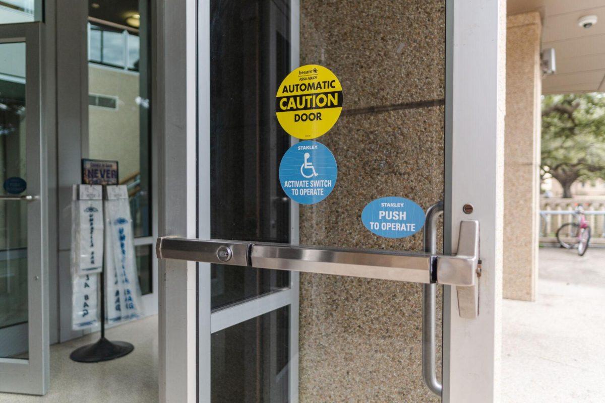 An automatic door sits open on Monday, Jan. 24, 2022, at the LSU Student Union on South Campus Drive in Baton Rouge, La.