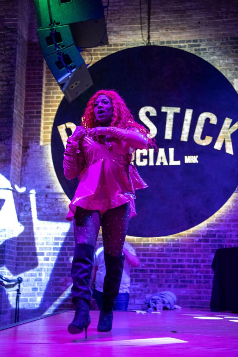 Drag queen Alicia Fierce sings along to Megan Thee Stallion&#8217;s &#8220;Body&#8221; Wednesday, Jan. 26, 2022, at Red Stick Social on 1503 Government St. in Baton Rouge, La.