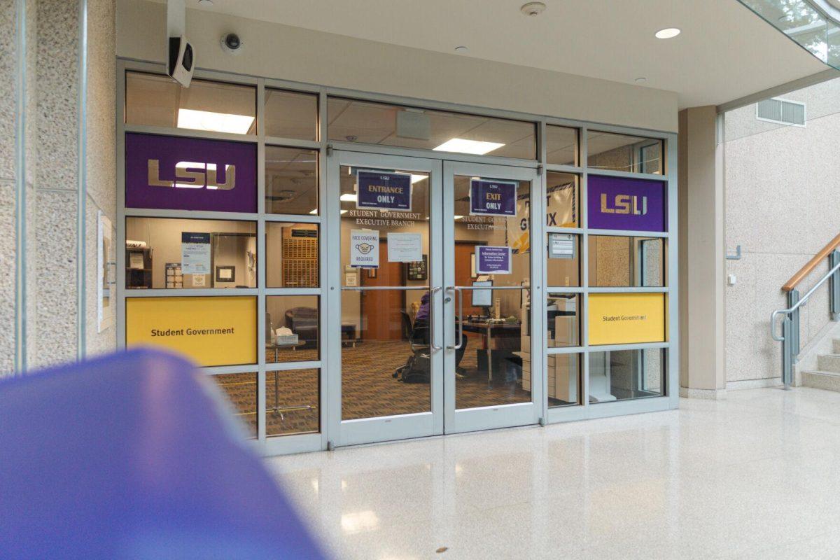 The LSU Student Government Office awaits visitors on Tuesday, Jan. 25, 2022, near the back entrance to the LSU Student Union on South Campus Drive in Baton Rouge, La.