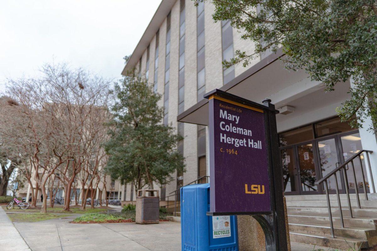 Herget Hall stands tall on Tuesday, Jan. 25, 2022, on Campus Lake Road in Baton Rouge, La.