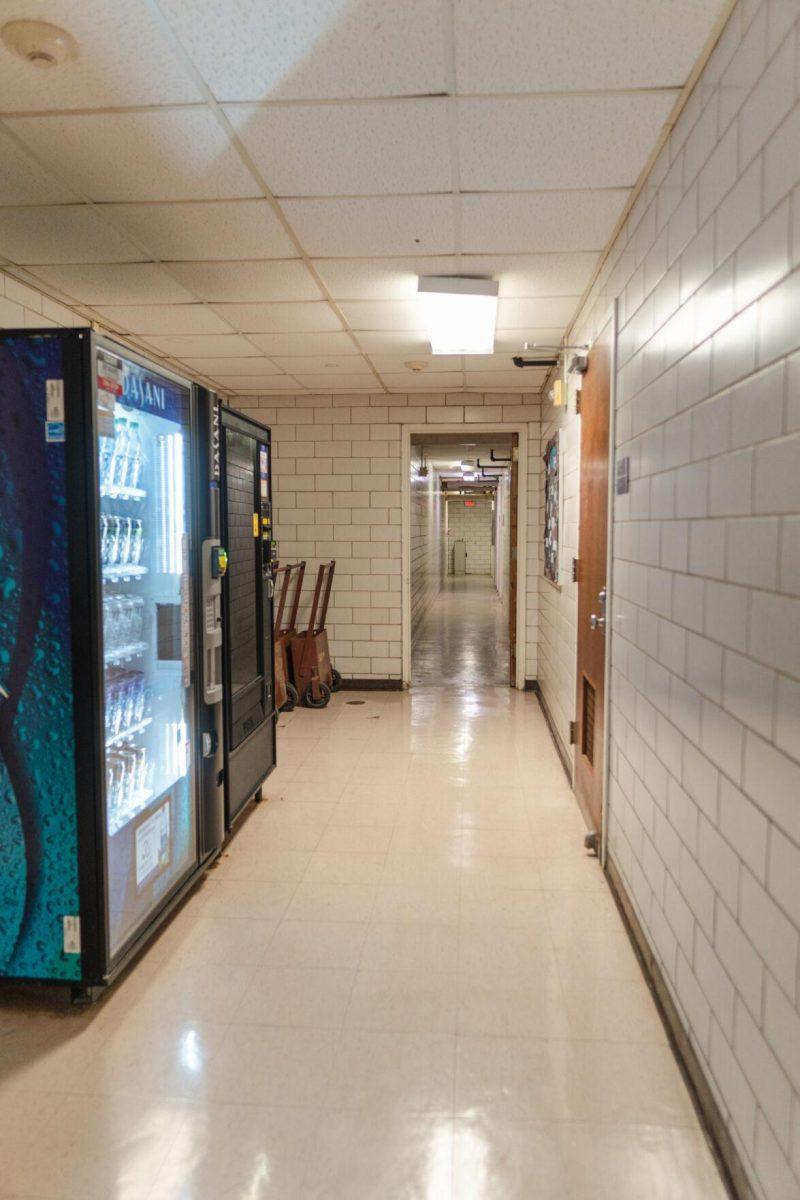 Vending machines sit in the hallway on Saturday, Jan. 29, 2022, in the basement of Herget Hall on Campus Lake Road in Baton Rouge, La.